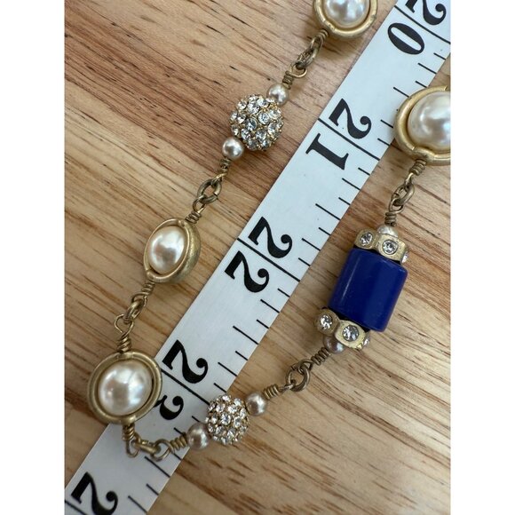 J.Crew Pearl & Blue Beaded Vintage-Inspired Necklace With Gold-Tone Chain Elegan - Picture 2 of 8